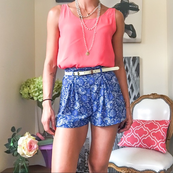 Socialite Blue High Waist Paisley Short Culottes - Picture 2 of 8